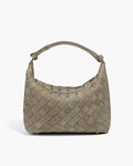 Women's Woven Hobo Bag with Textured Faux Suede Finish - Beige