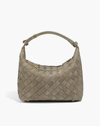 Women's Woven Hobo Bag with Textured Faux Suede Finish - Beige