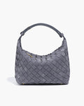 Women's Woven Hobo Bag with Textured Faux Suede Finish - Blue