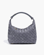 Women's Woven Hobo Bag with Textured Faux Suede Finish - Blue