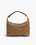 Women's Woven Hobo Bag with Textured Faux Suede Finish - Brown