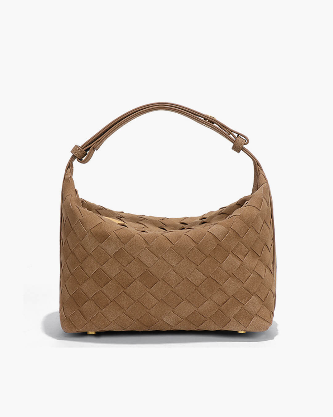 Women's Woven Hobo Bag with Textured Faux Suede Finish - Brown
