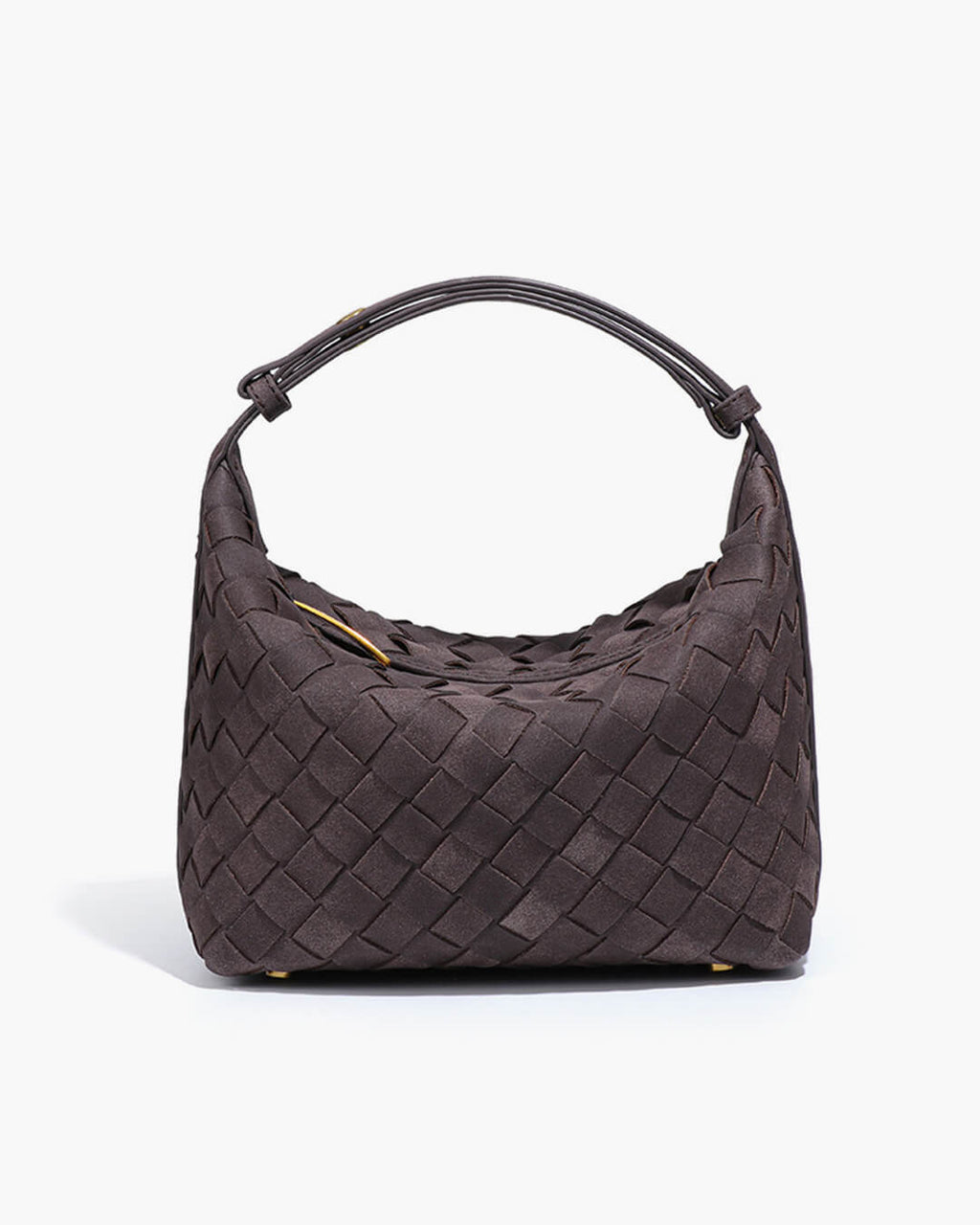 Women's Woven Hobo Bag with Textured Faux Suede Finish - Coffee