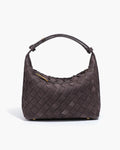 Women's Woven Hobo Bag with Textured Faux Suede Finish - Coffee