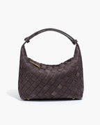 Women's Woven Hobo Bag with Textured Faux Suede Finish - Coffee