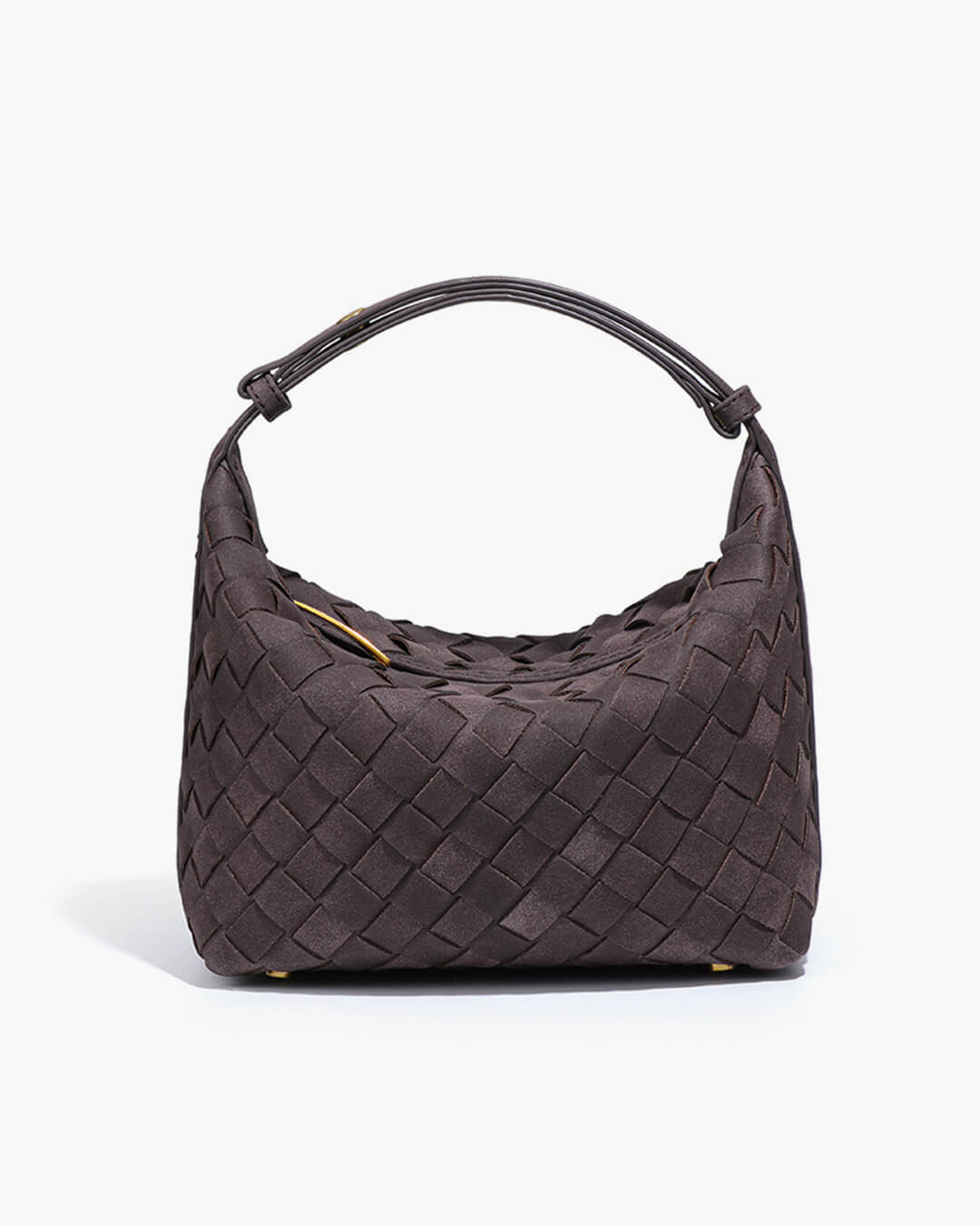 Women's Woven Hobo Bag with Textured Faux Suede Finish - Coffee