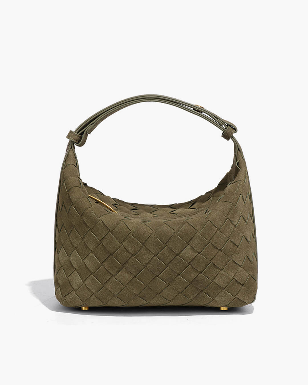 Women's Woven Hobo Bag with Textured Faux Suede Finish - Green