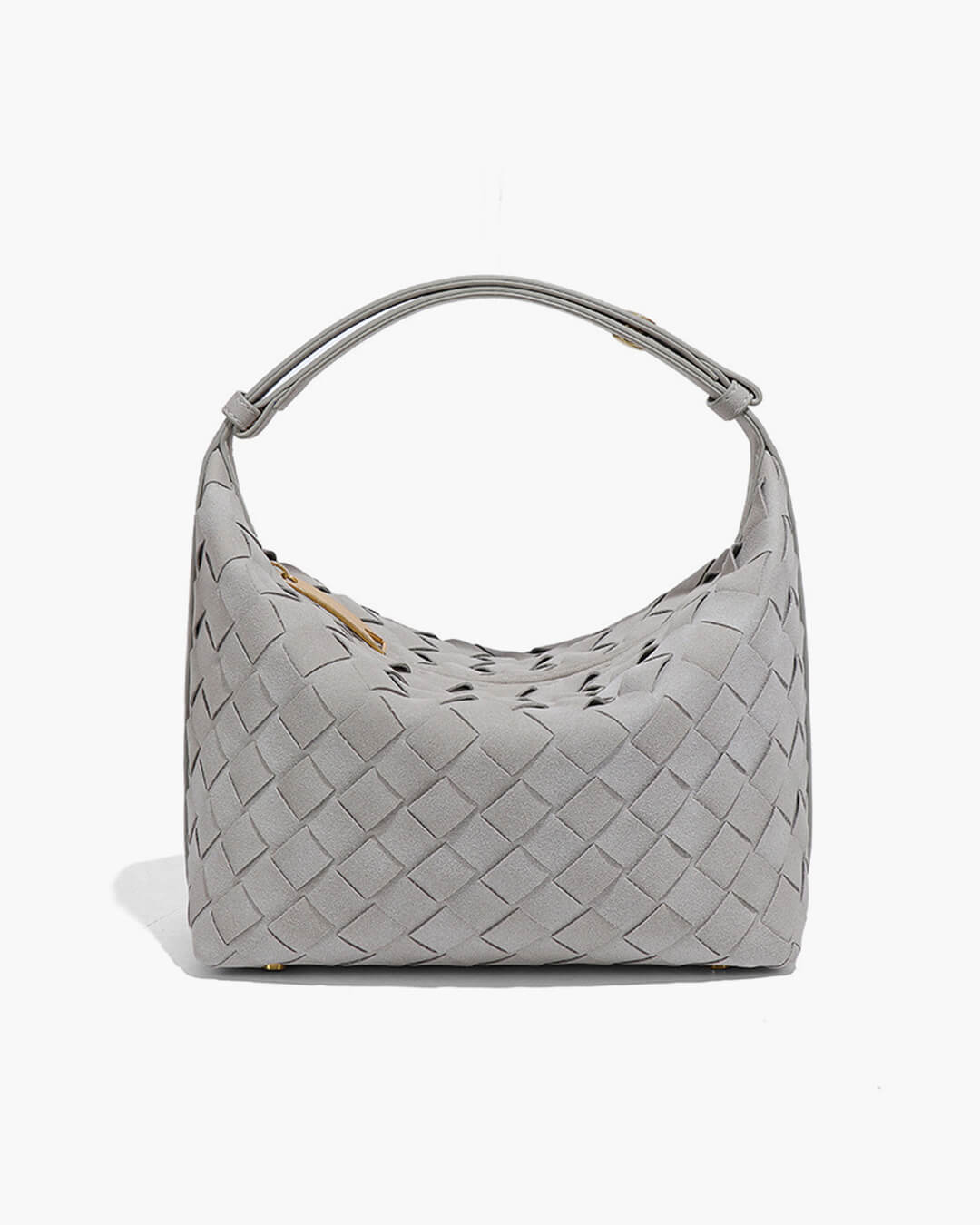 Women's Woven Hobo Bag with Textured Faux Suede Finish - Light Grey
