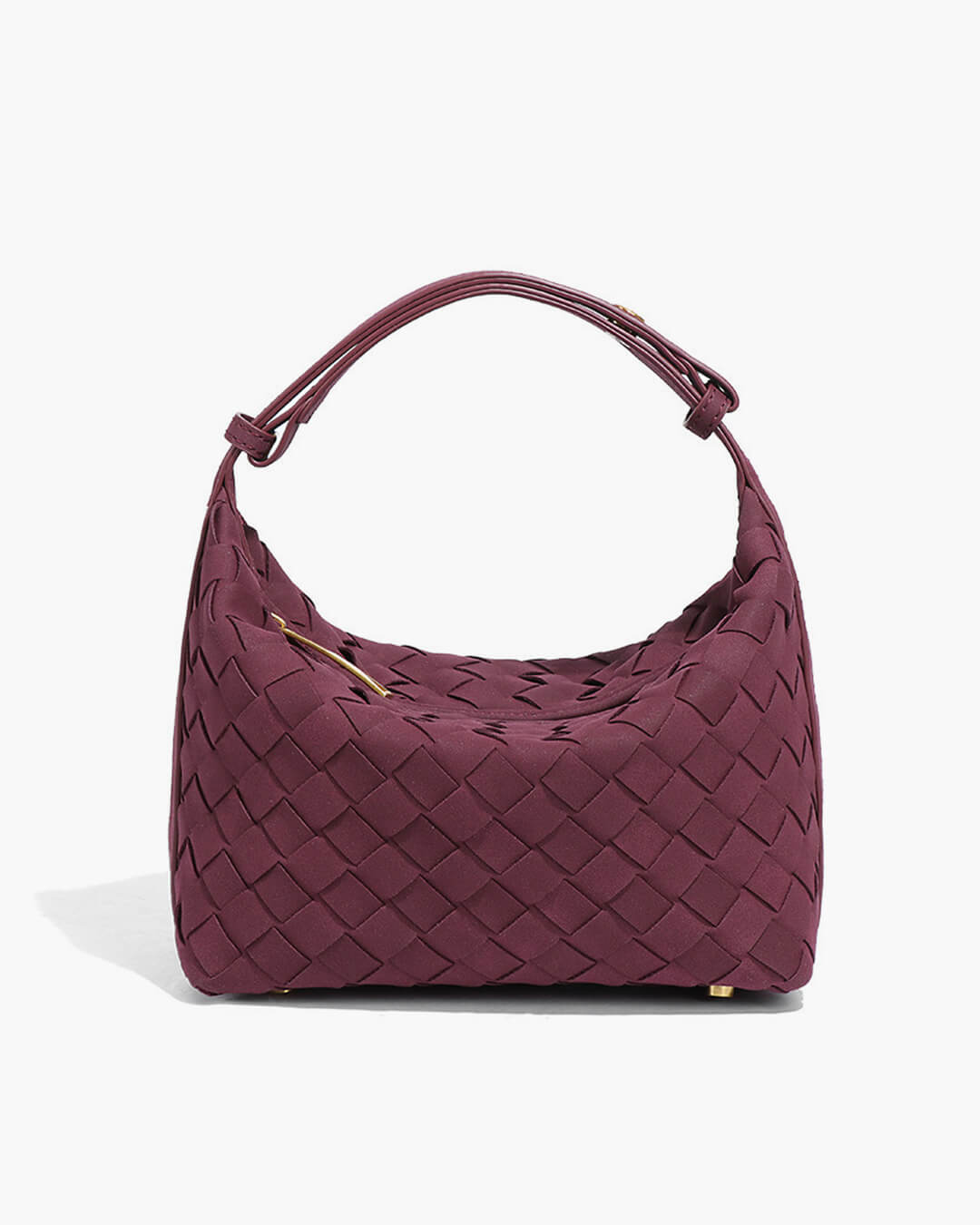 Women's Woven Hobo Bag with Textured Faux Suede Finish - Red