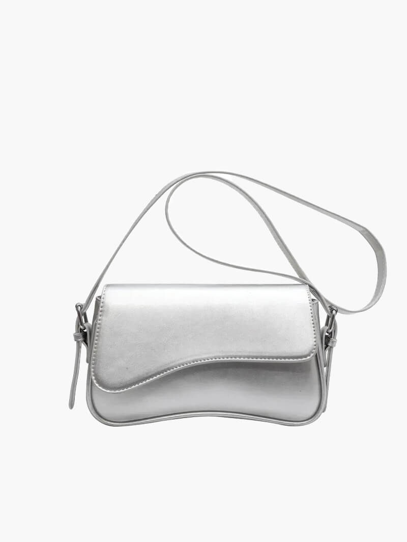 Women's Saddle Crossbody Bag with Structured Silhouette - Silver