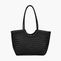 Braided Tote Bag with Woven Faux Leather Design - Black