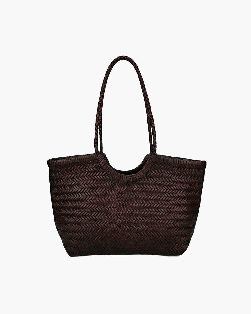 Braided Tote Bag with Woven Faux Leather Design - Dark Brown