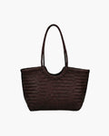 Braided Tote Bag with Woven Faux Leather Design - Dark Brown