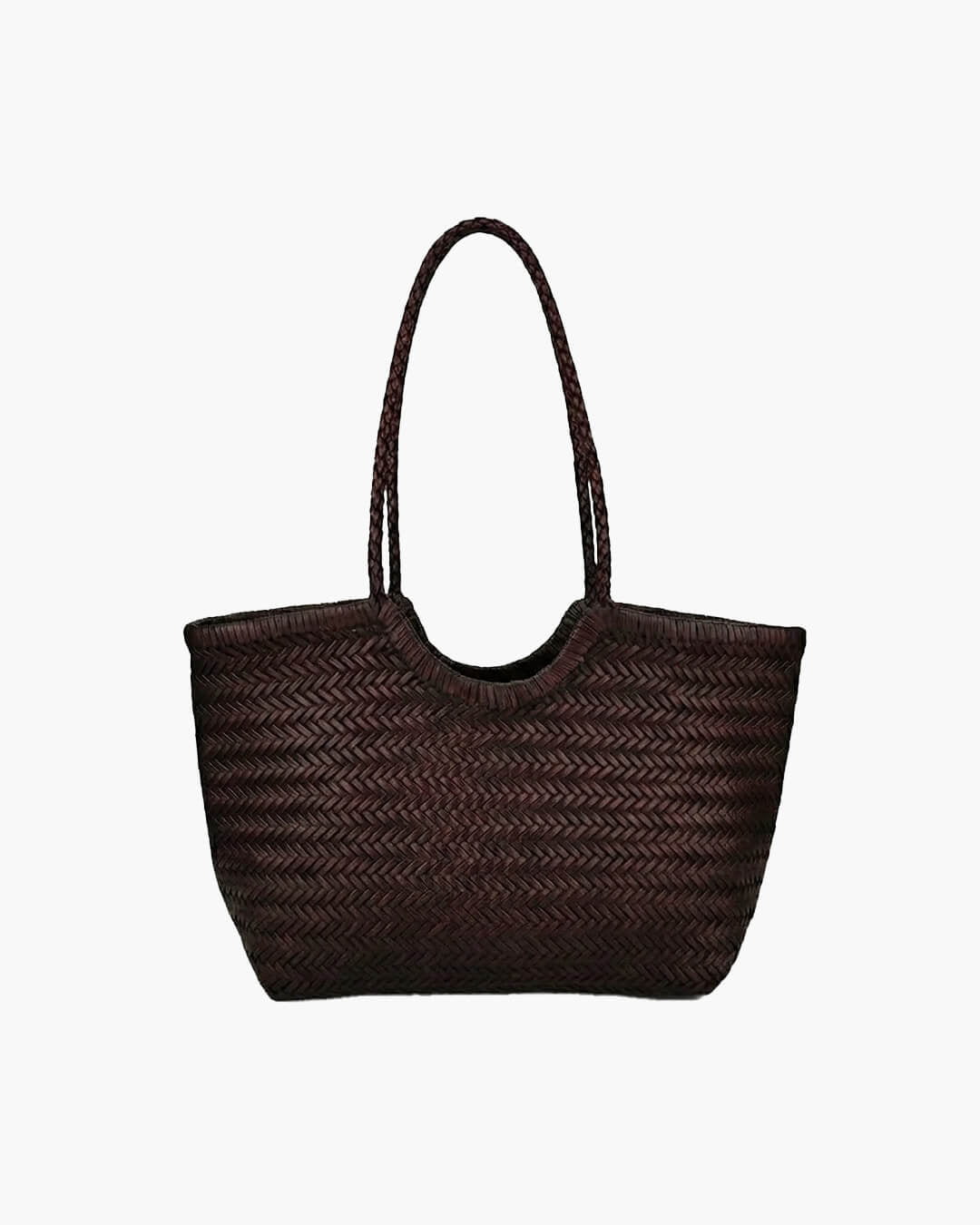 Braided Tote Bag with Woven Faux Leather Design - Dark Brown