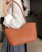 Braided Tote Bag with Woven Faux Leather Design - 7