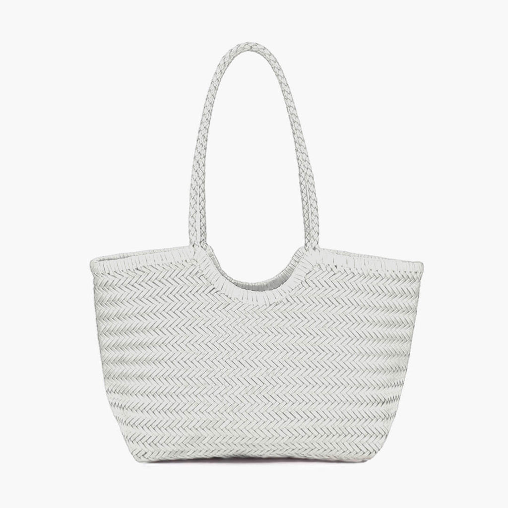 Braided Tote Bag with Woven Faux Leather Design - White