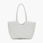 Braided Tote Bag with Woven Faux Leather Design - White