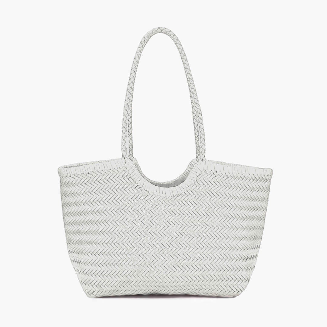 Braided Tote Bag with Woven Faux Leather Design - White