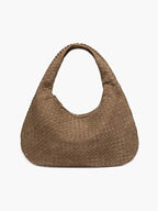 Women's Oversized Woven Tote Bag with Braided Panels - Brown