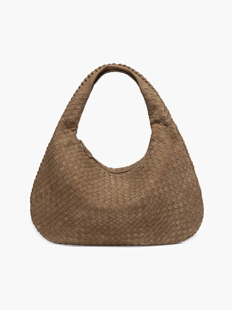 Women's Oversized Woven Tote Bag with Braided Panels - Brown