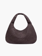 Women's Oversized Woven Tote Bag with Braided Panels - Coffee