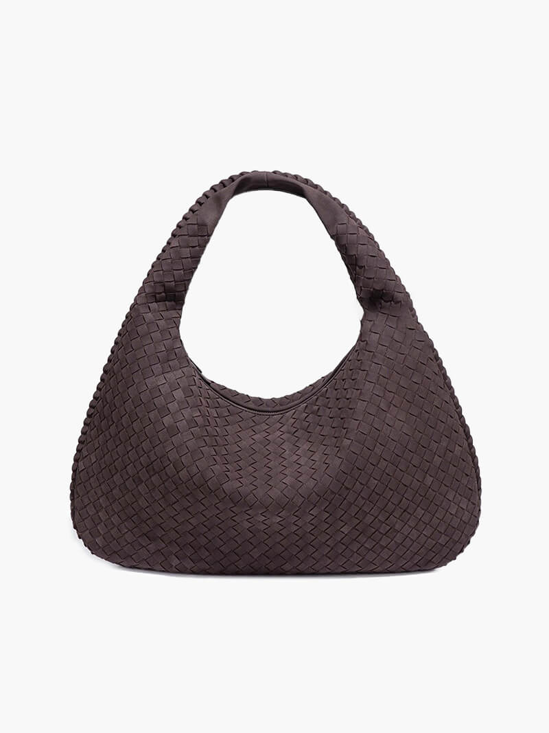 Women's Oversized Woven Tote Bag with Braided Panels - Coffee