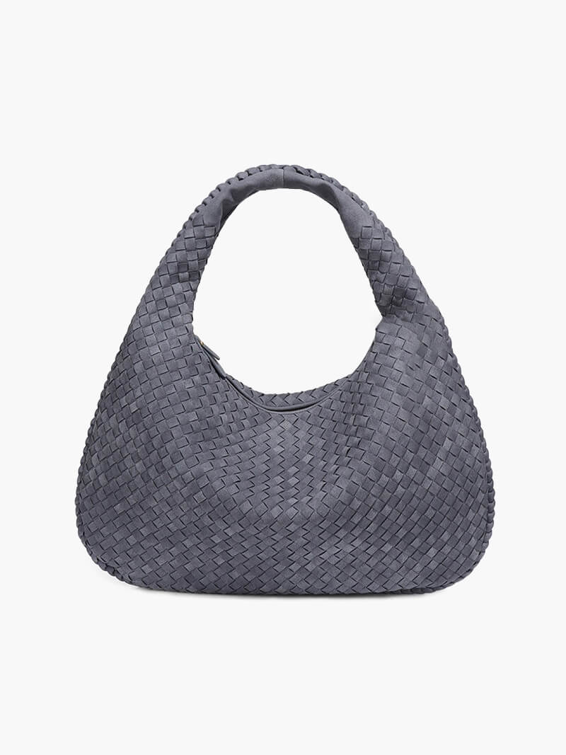 Women's Oversized Woven Tote Bag with Braided Panels - Blue