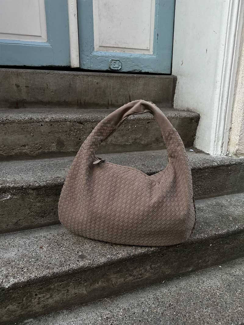 Women's Oversized Woven Tote Bag with Braided Panels - 4