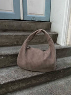 Women's Oversized Woven Tote Bag with Braided Panels - 4