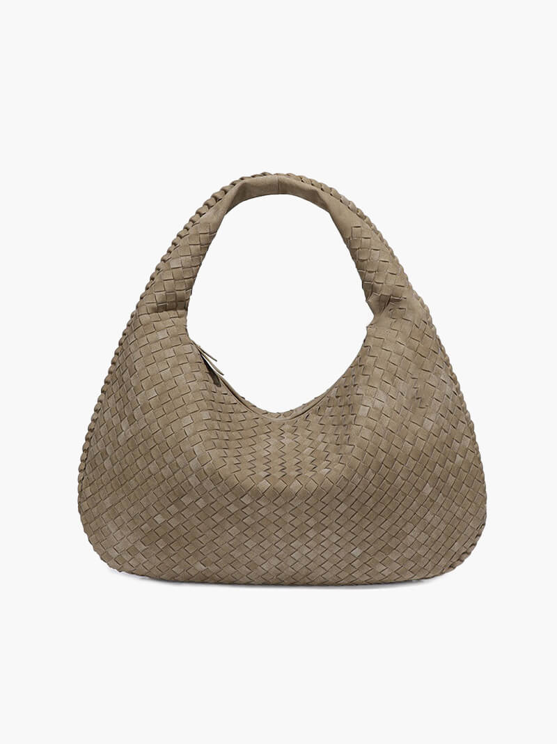 Women's Oversized Woven Tote Bag with Braided Panels - Beige
