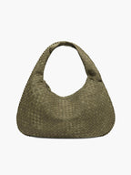 Women's Oversized Woven Tote Bag with Braided Panels - Green