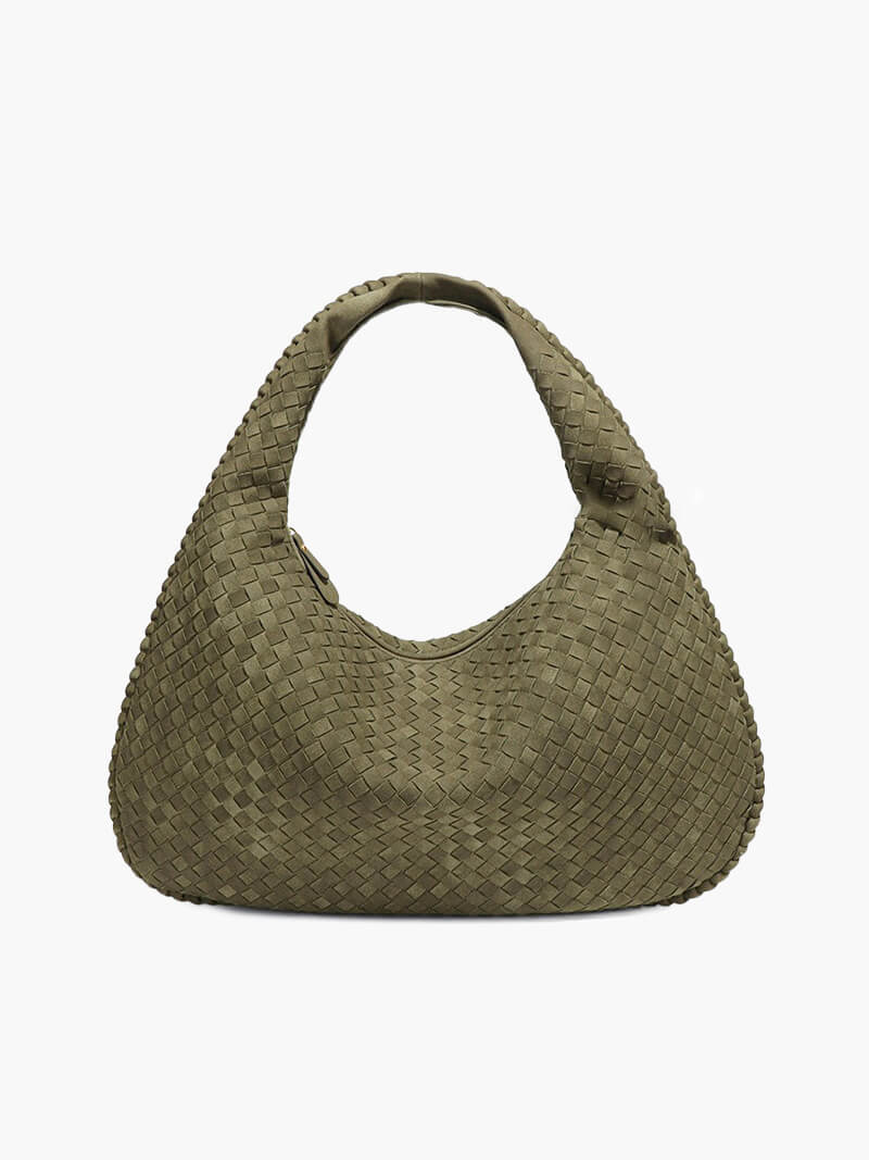 Women's Oversized Woven Tote Bag with Braided Panels - Green