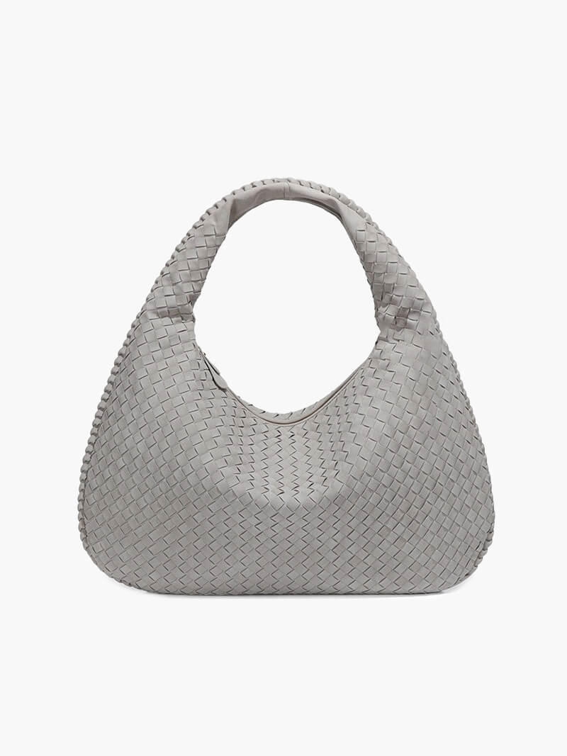 Women's Oversized Woven Tote Bag with Braided Panels - Grey