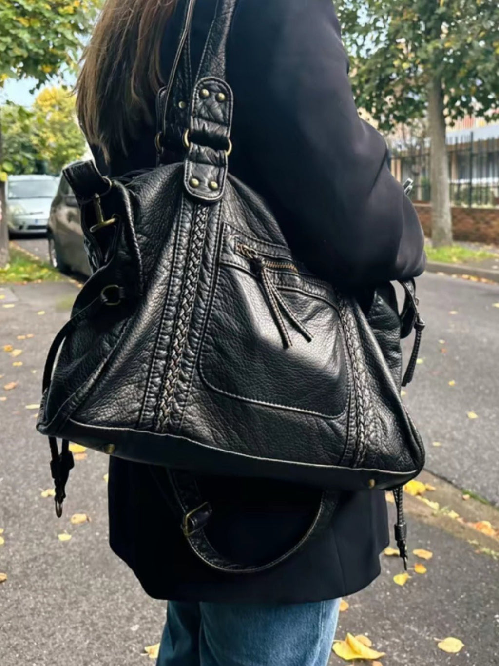 Women's Shoulder Bag with Minimalist Silhouette - Black
