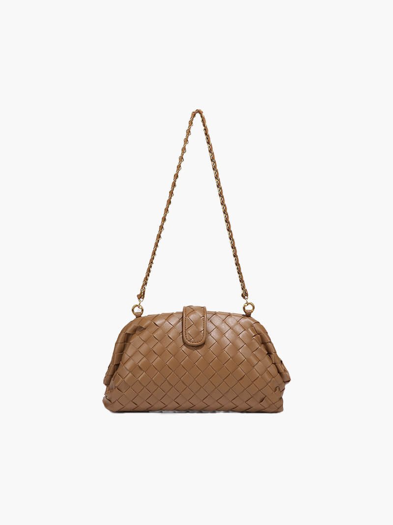 Women's Woven Clutch Bag with Detachable Chain Strap - Beige
