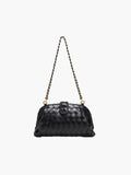 Women's Woven Clutch Bag with Detachable Chain Strap - Black