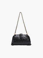 Women's Woven Clutch Bag with Detachable Chain Strap - Black