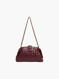 Women's Woven Clutch Bag with Detachable Chain Strap - Burgundy