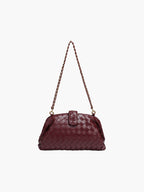 Women's Woven Clutch Bag with Detachable Chain Strap - Burgundy