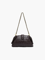 Women's Woven Clutch Bag with Detachable Chain Strap - Coffee