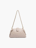 Women's Woven Clutch Bag with Detachable Chain Strap - Cream
