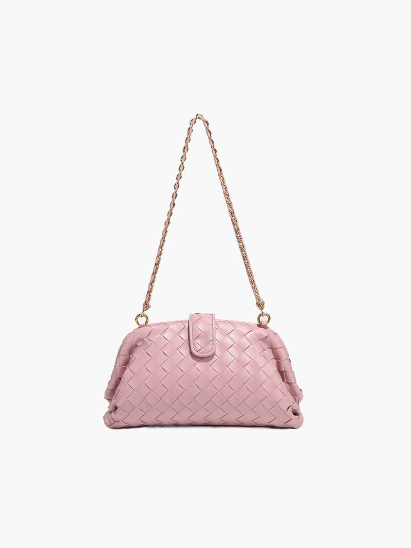 Women's Woven Clutch Bag with Detachable Chain Strap - Pink