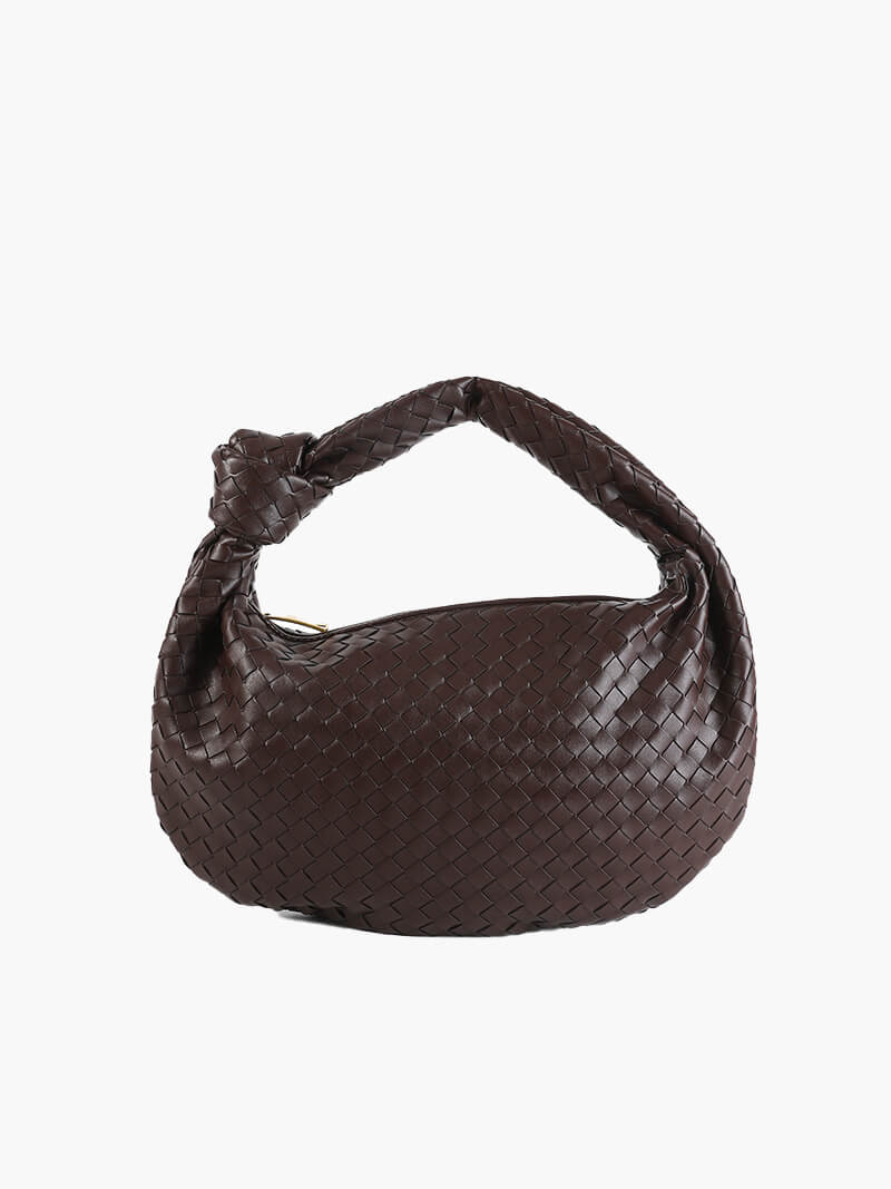 Women's Woven Handbag with Knotted Handle and Minimalist Design - Coffee