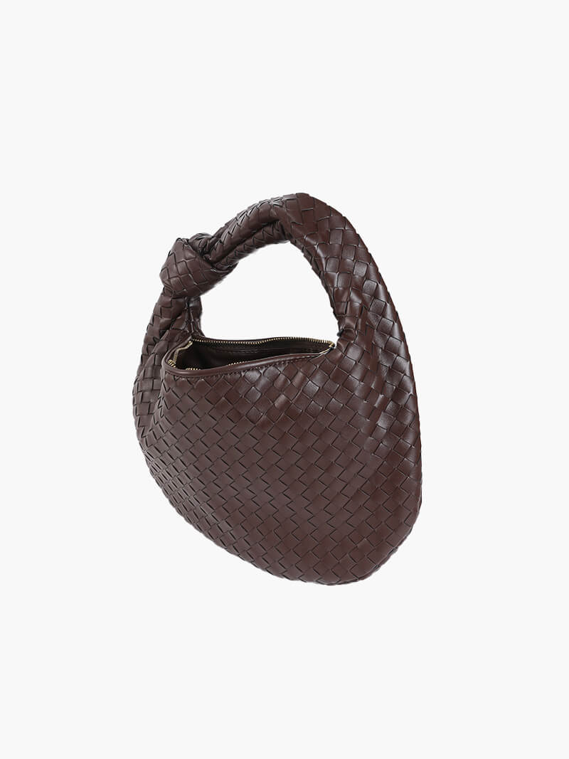 Women's Woven Handbag with Knotted Handle and Minimalist Design - 7