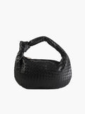 Women's Woven Handbag with Knotted Handle and Minimalist Design - Black