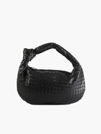 Women's Woven Handbag with Knotted Handle and Minimalist Design - Black