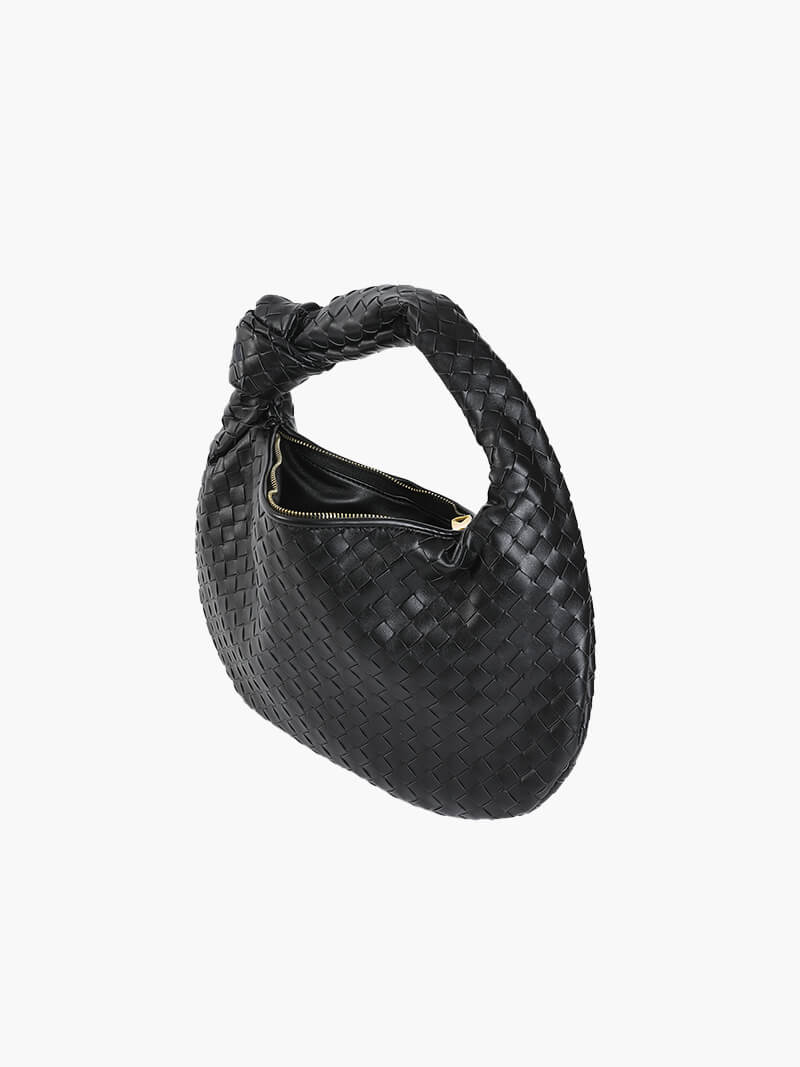 Women's Woven Handbag with Knotted Handle and Minimalist Design - 3
