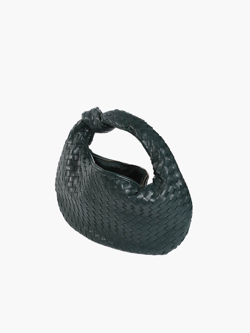 Women's Woven Handbag with Knotted Handle and Minimalist Design - 11
