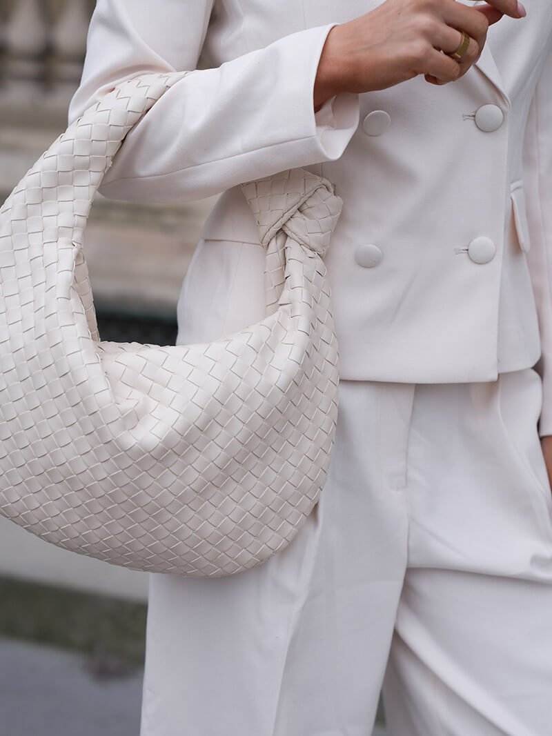 Women's Woven Handbag with Knotted Handle and Minimalist Design - 17