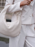 Women's Woven Handbag with Knotted Handle and Minimalist Design - 17